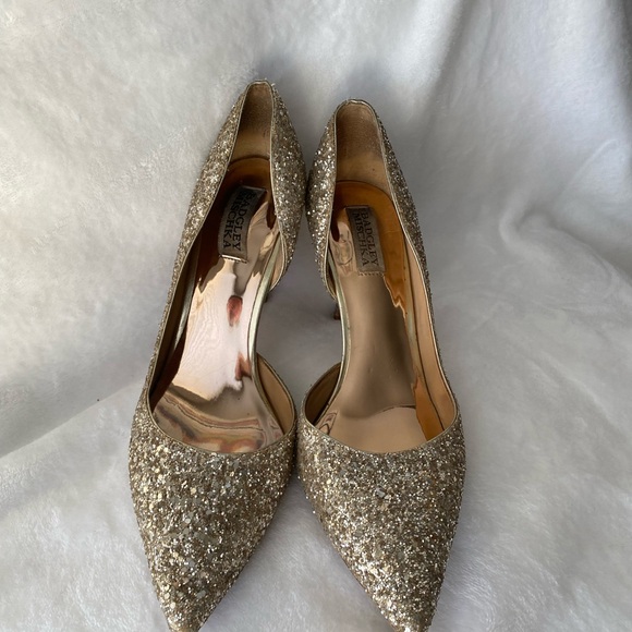 Badgley Mischka Women's Daisy Gold Glitter Heels. Size 9. - Picture 2 of 7